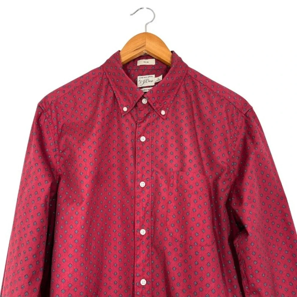 J.Crew Slim Fit Red Geometric Print Button Down Shirt 100% Cotton‎ Long Sleeve